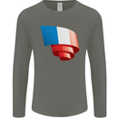 Curled France Flag French Day Football Mens Long Sleeve T-Shirt Charcoal