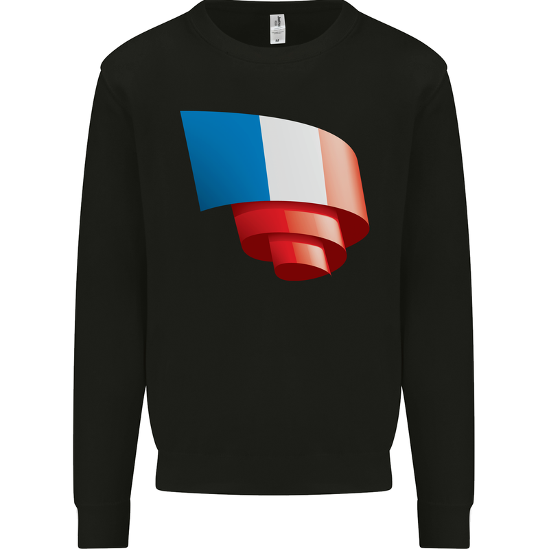 Curled France Flag French Day Football Mens Sweatshirt Jumper Black