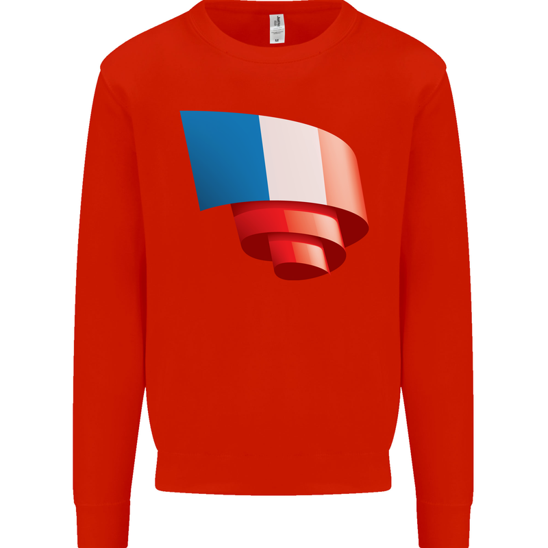 Curled France Flag French Day Football Mens Sweatshirt Jumper Bright Red