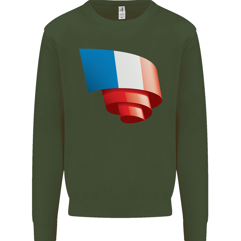 Curled France Flag French Day Football Mens Sweatshirt Jumper Forest Green