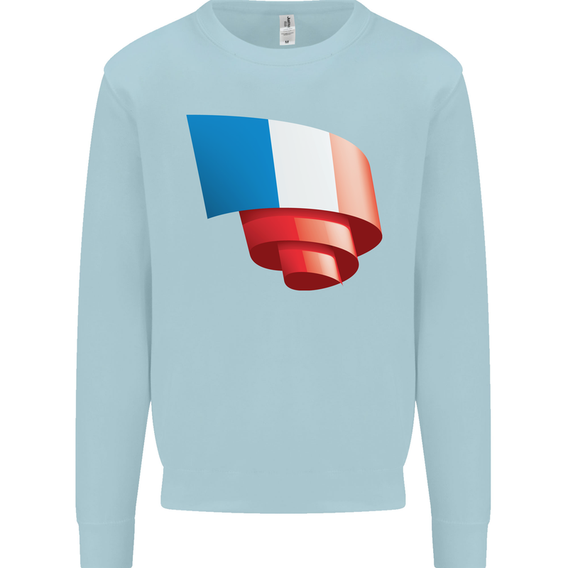 Curled France Flag French Day Football Mens Sweatshirt Jumper Light Blue