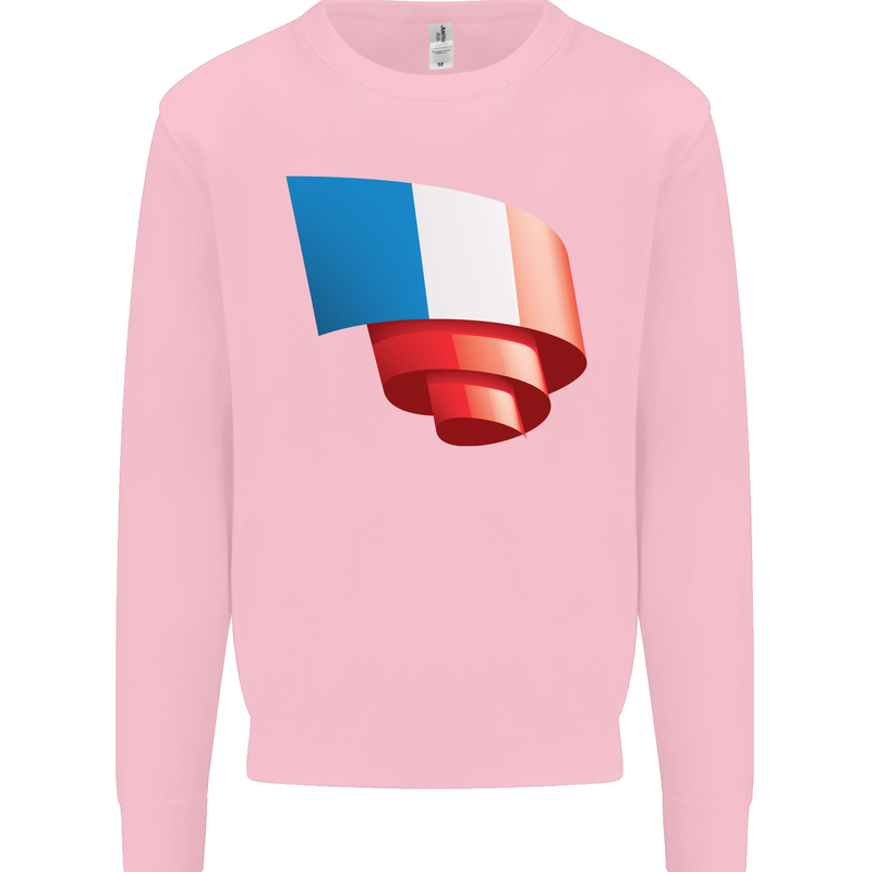 Curled France Flag French Day Football Mens Sweatshirt Jumper Light Pink