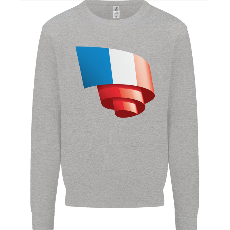Curled France Flag French Day Football Mens Sweatshirt Jumper Sports Grey