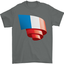 Curled France Flag French Day Football Mens T-Shirt 100% Cotton Charcoal