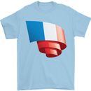 Curled France Flag French Day Football Mens T-Shirt 100% Cotton Light Blue