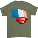 Curled France Flag French Day Football Mens T-Shirt 100% Cotton Military Green