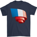 Curled France Flag French Day Football Mens T-Shirt 100% Cotton Navy Blue