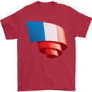 Curled France Flag French Day Football Mens T-Shirt 100% Cotton Red