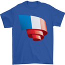 Curled France Flag French Day Football Mens T-Shirt 100% Cotton Royal Blue