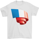 Curled France Flag French Day Football Mens T-Shirt 100% Cotton White