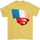 Curled France Flag French Day Football Mens T-Shirt 100% Cotton Yellow