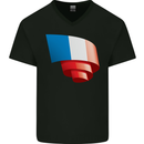 Curled France Flag French Day Football Mens V-Neck Cotton T-Shirt Black