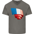Curled France Flag French Day Football Mens V-Neck Cotton T-Shirt Charcoal