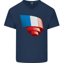 Curled France Flag French Day Football Mens V-Neck Cotton T-Shirt Navy Blue