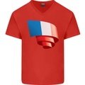 Curled France Flag French Day Football Mens V-Neck Cotton T-Shirt Red