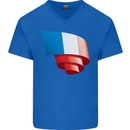 Curled France Flag French Day Football Mens V-Neck Cotton T-Shirt Royal Blue