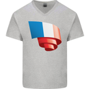 Curled France Flag French Day Football Mens V-Neck Cotton T-Shirt Sports Grey