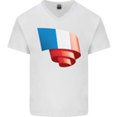Curled France Flag French Day Football Mens V-Neck Cotton T-Shirt White