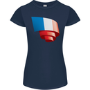 Curled France Flag French Day Football Womens Petite Cut T-Shirt Navy Blue