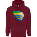Curled Gabon Flag Gabonese Day Football Childrens Kids Hoodie Maroon