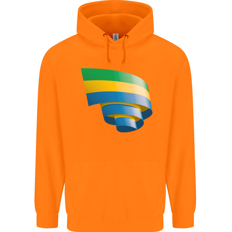 Curled Gabon Flag Gabonese Day Football Childrens Kids Hoodie Orange