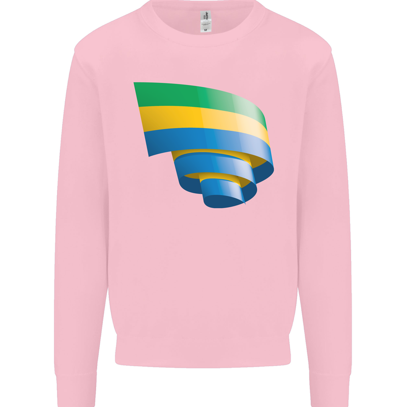 Curled Gabon Flag Gabonese Day Football Kids Sweatshirt Jumper Light Pink