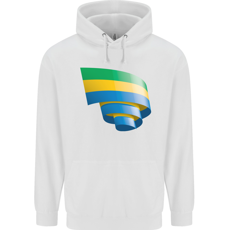 Curled Gabon Flag Gabonese Day Football Mens 80% Cotton Hoodie White