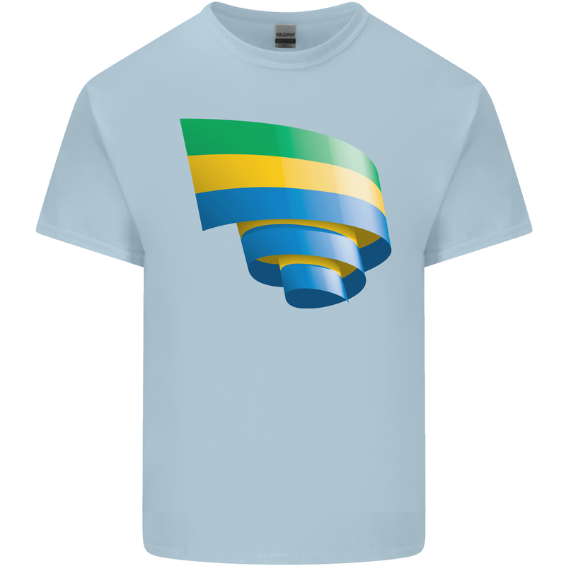 Curled Gabon Flag Gabonese Day Football Mens Cotton T-Shirt Tee Top Light Blue
