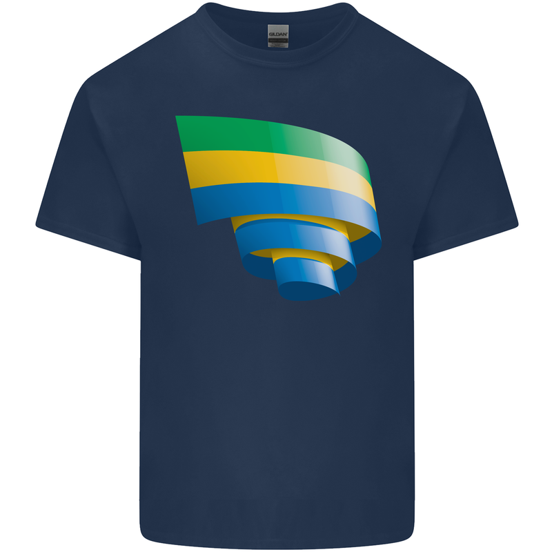 Curled Gabon Flag Gabonese Day Football Mens Cotton T-Shirt Tee Top Navy Blue