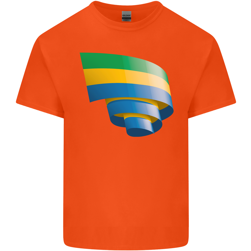 Curled Gabon Flag Gabonese Day Football Mens Cotton T-Shirt Tee Top Orange