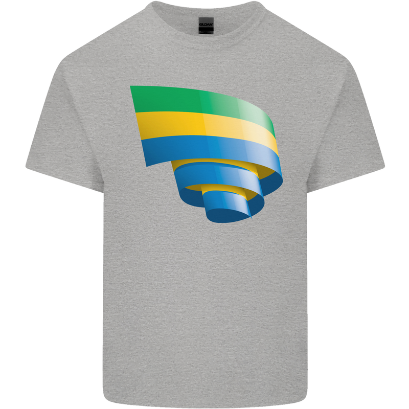 Curled Gabon Flag Gabonese Day Football Mens Cotton T-Shirt Tee Top Sports Grey