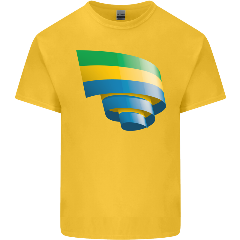 Curled Gabon Flag Gabonese Day Football Mens Cotton T-Shirt Tee Top Yellow
