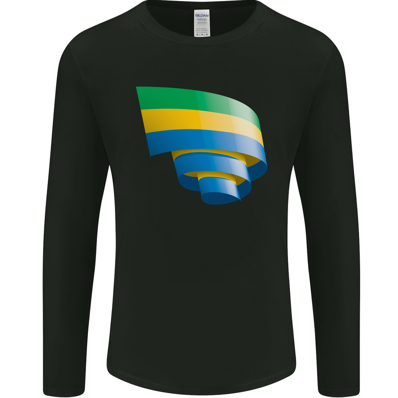 Curled Gabon Flag Gabonese Day Football Mens Long Sleeve T-Shirt Black