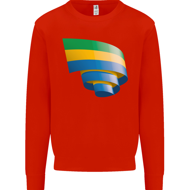 Curled Gabon Flag Gabonese Day Football Mens Sweatshirt Jumper Bright Red