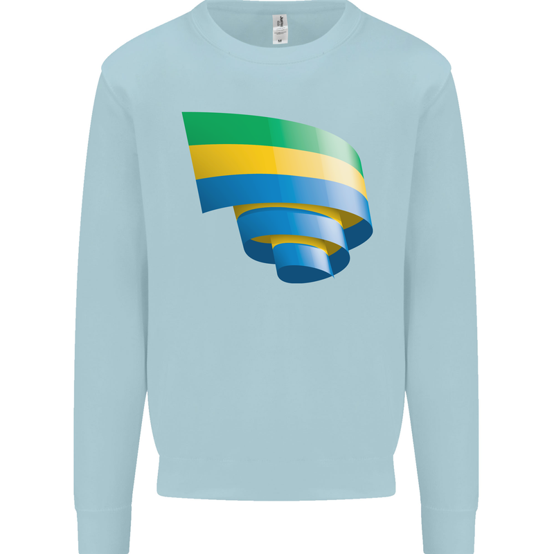 Curled Gabon Flag Gabonese Day Football Mens Sweatshirt Jumper Light Blue