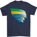 Curled Gabon Flag Gabonese Day Football Mens T-Shirt 100% Cotton Navy Blue