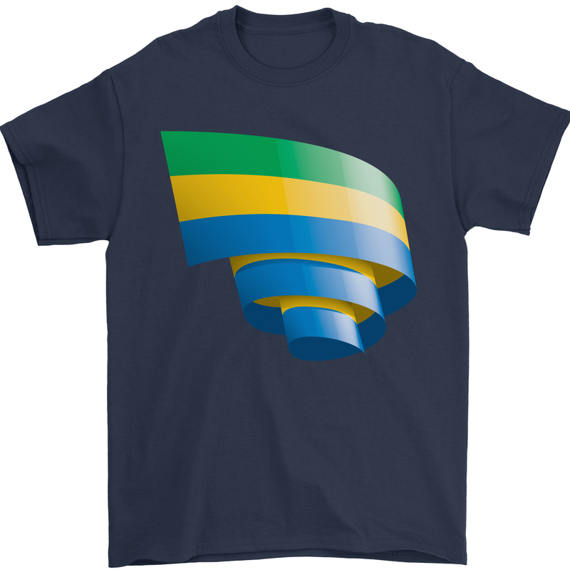 Curled Gabon Flag Gabonese Day Football Mens T-Shirt 100% Cotton Navy Blue