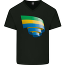 Curled Gabon Flag Gabonese Day Football Mens V-Neck Cotton T-Shirt Black