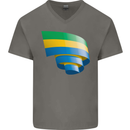 Curled Gabon Flag Gabonese Day Football Mens V-Neck Cotton T-Shirt Charcoal