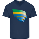 Curled Gabon Flag Gabonese Day Football Mens V-Neck Cotton T-Shirt Navy Blue