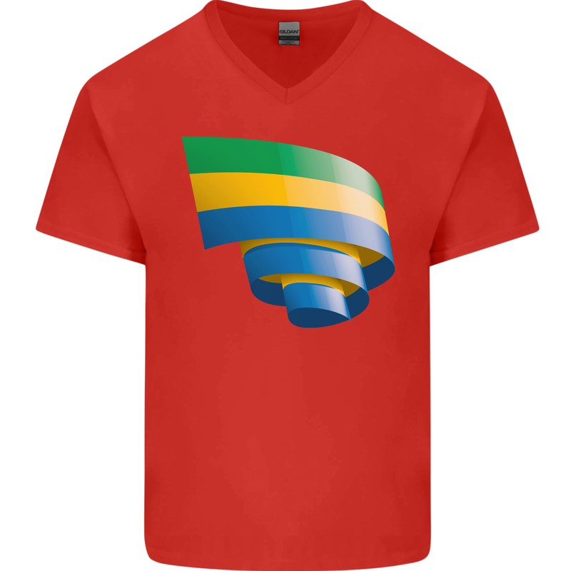 Curled Gabon Flag Gabonese Day Football Mens V-Neck Cotton T-Shirt Red