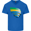 Curled Gabon Flag Gabonese Day Football Mens V-Neck Cotton T-Shirt Royal Blue