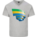 Curled Gabon Flag Gabonese Day Football Mens V-Neck Cotton T-Shirt Sports Grey