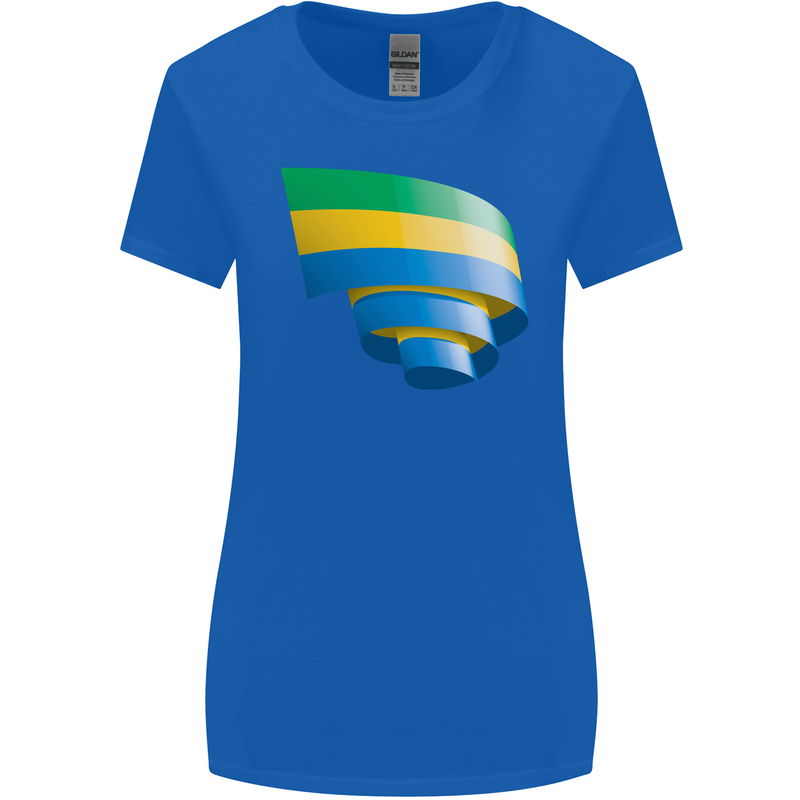 Curled Gabon Flag Gabonese Day Football Womens Wider Cut T-Shirt Royal Blue