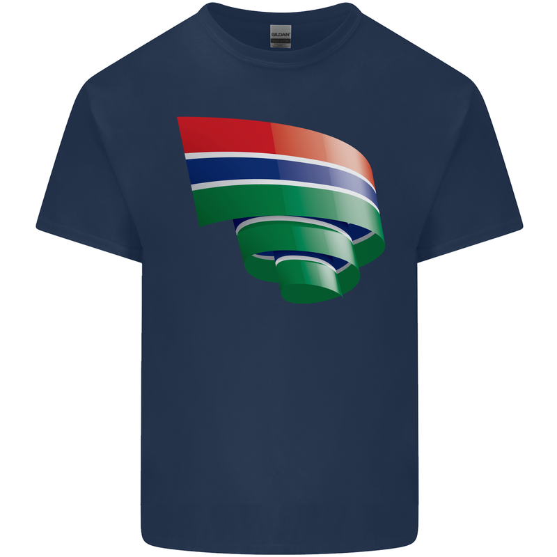 Curled Gambia Flag Gambian Day Football Kids T-Shirt Childrens Navy Blue
