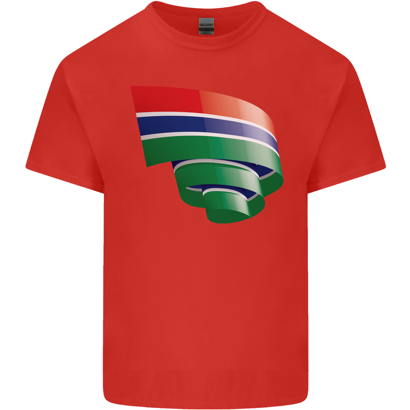 Curled Gambia Flag Gambian Day Football Kids T-Shirt Childrens Red