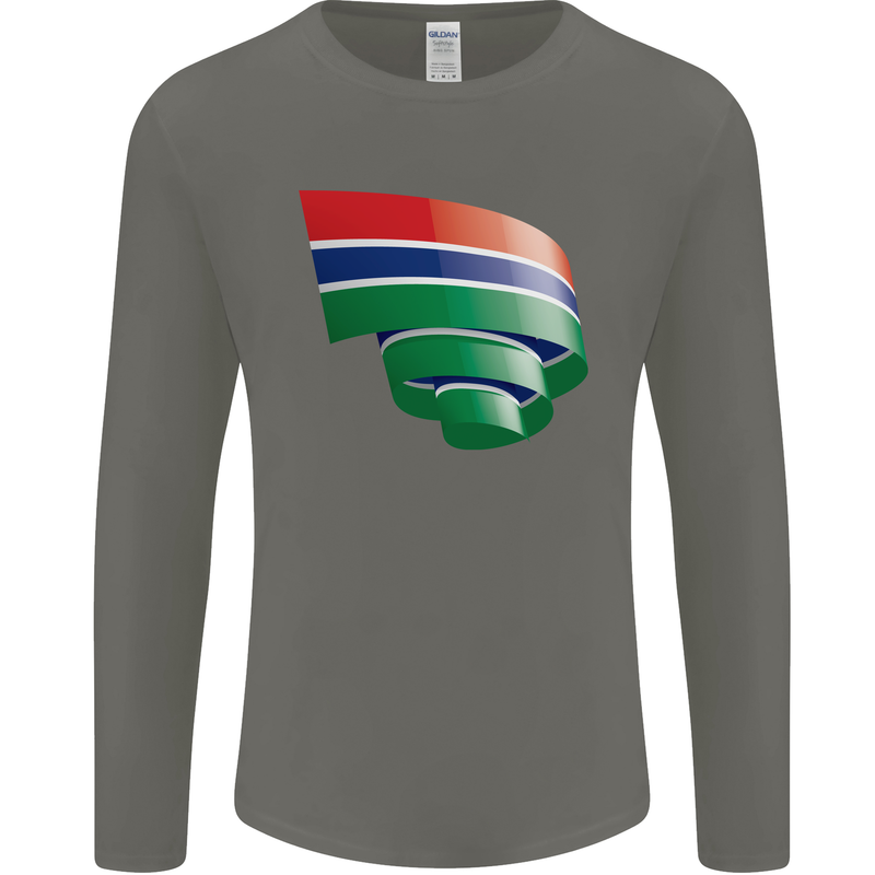 Curled Gambia Flag Gambian Day Football Mens Long Sleeve T-Shirt Charcoal