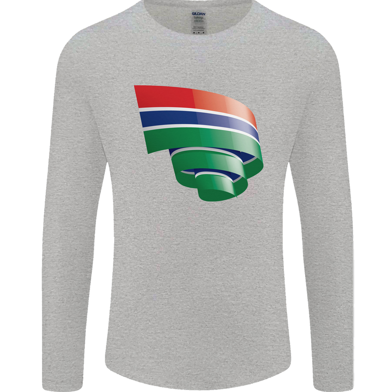 Curled Gambia Flag Gambian Day Football Mens Long Sleeve T-Shirt Sports Grey
