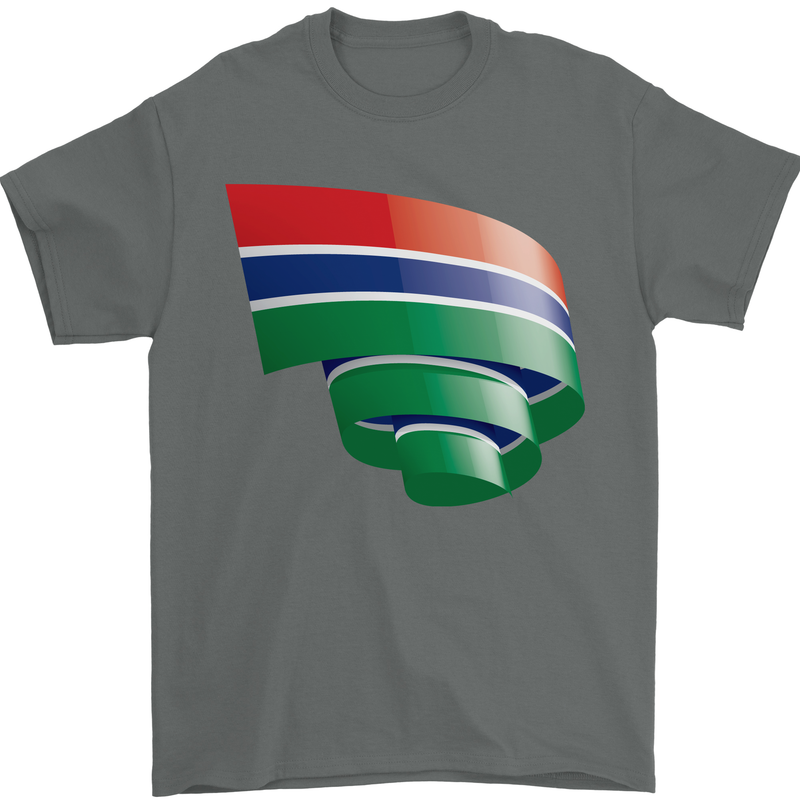 Curled Gambia Flag Gambian Day Football Mens T-Shirt 100% Cotton Charcoal