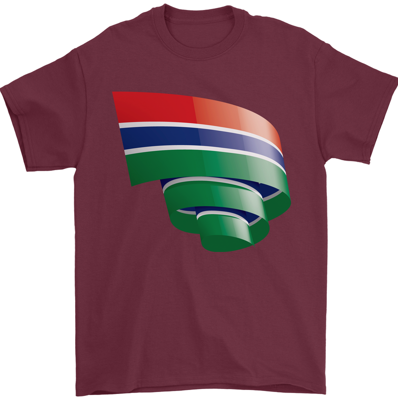 Curled Gambia Flag Gambian Day Football Mens T-Shirt 100% Cotton Maroon